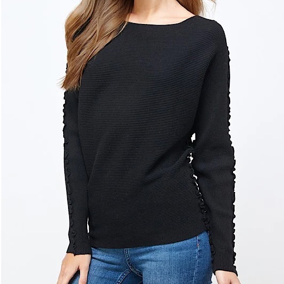 ☃️BOGO50%☃️ 🆕🖤ALLIE ROSE: BLACK Ribbed Back Button Down Frilly Arm Sweater SMALL - Picture 4 of 11
